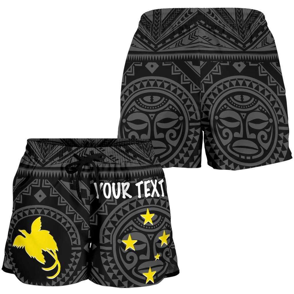 Papua New Guinea Personalised Women's Shorts - Flag With Polynesian Patterns (Black) - Polynesian Pride