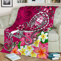 Guam Premium Blanket - Turtle Plumeria (Pink) One Style White - Polynesian Pride