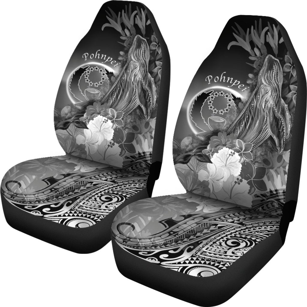 Pohnpei Car Seat Covers - Humpback Whale with Tropical Flowers (White) - Polynesian Pride