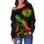 American Samoa Polynesian Women's Off Shoulder Sweater - Turtle With Blooming Hibiscus Reggae - Polynesian Pride