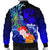 Tonga Men's Bomber Jacket - Humpback Whale with Tropical Flowers (Blue) - Polynesian Pride