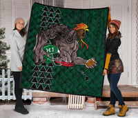 Kakau Blue Hawaii Warrior Football Premium Quilt Green - Polynesian Pride