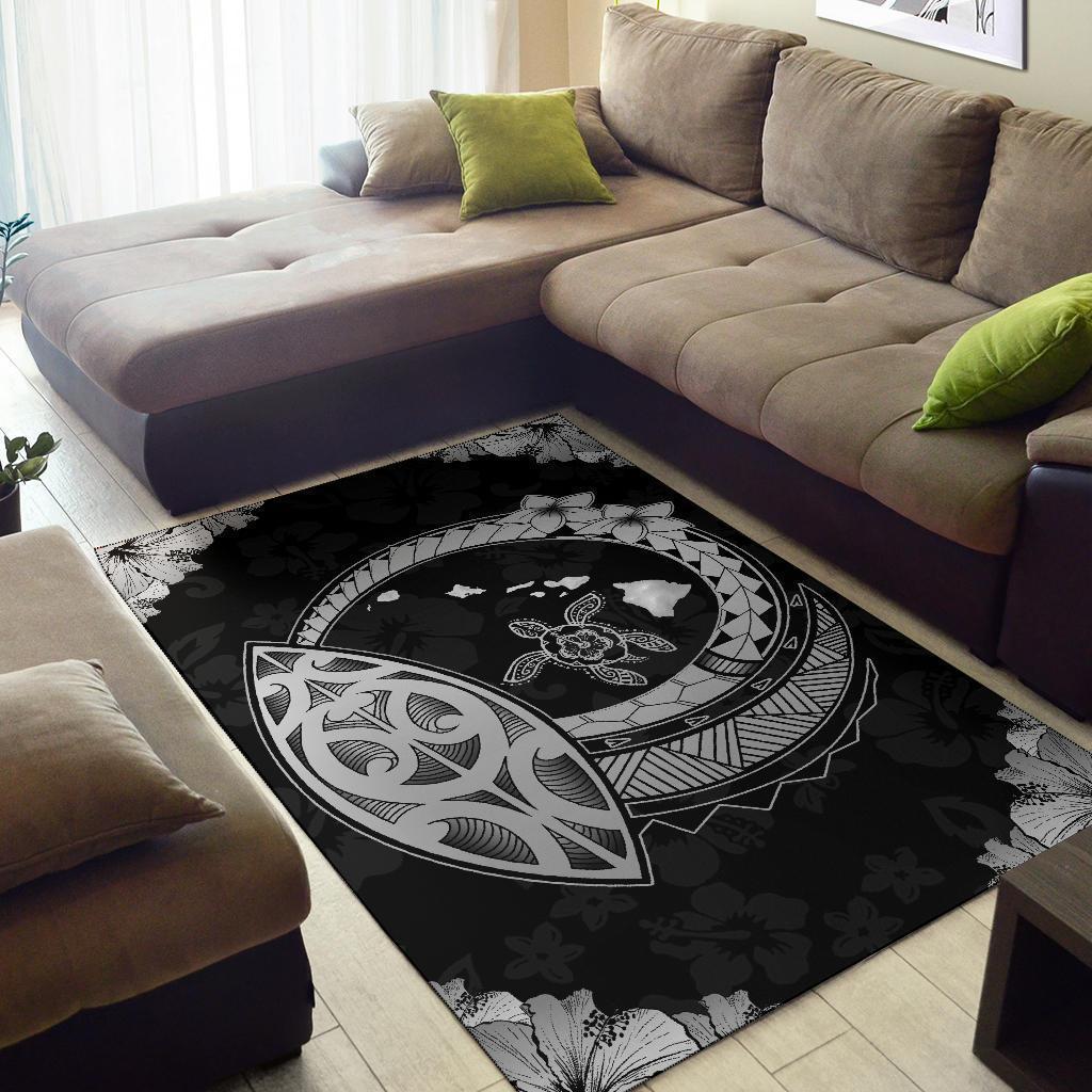 Hawaii Turtle Hibiscus Corner Map Polynesian Area Rug AH - Polynesian Pride