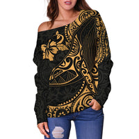 Polynesian Hawaii Off Shoulder Sweater - Polynesian Golden Humpback Whale - Polynesian Pride