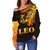 Sun In Leo Zodiac Women Off Shoulder Sweater Polynesian Tattoo Simple - Orange Black - Polynesian Pride