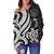 Palau Women's Off Shoulder Sweater - White Tentacle Turtle - Polynesian Pride