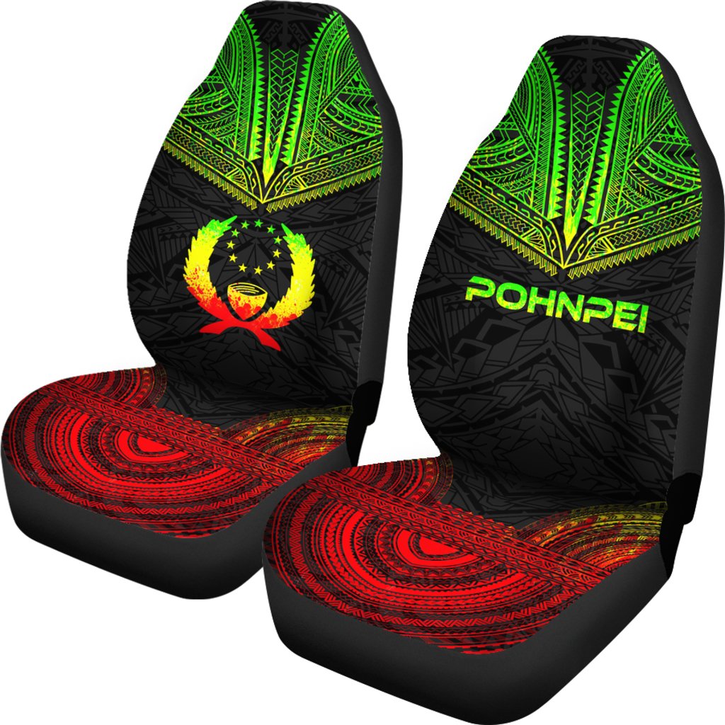 Pohnpei Car Seat Cover - Pohnpei Flag Polynesian Chief Tattoo Reggae Version - Polynesian Pride