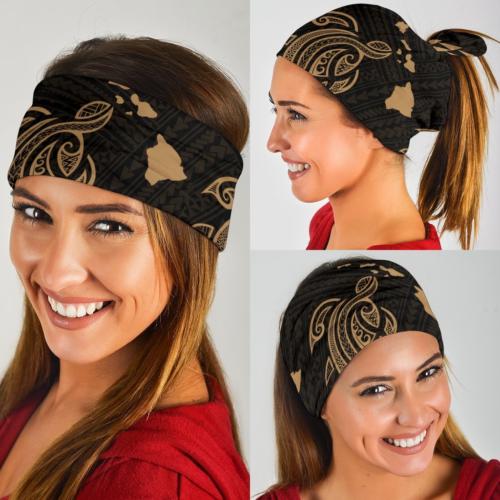 Hawaii Kakau Polynesian Turtle Map Bandana 3 - Pack - Gold - Polynesian Pride