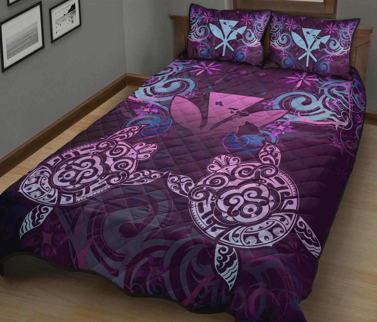 Hawaii Turtle Kanaka Maoli Quilt Bed Set - Tea Style - AH - Polynesian Pride