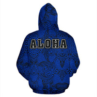 Aloha Turtle Hibiscus Polynesian Blue Zip up Hoodie - Polynesian Pride