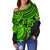 Cook Islands Polynesian Women's Off Shoulder Sweater - Green Turtle - Polynesian Pride