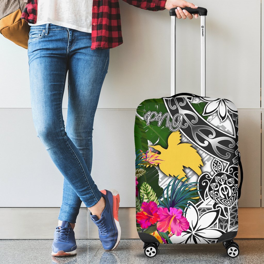 Papua New Guinea Luggage Covers White - Turtle Plumeria Banana Leaf - Polynesian Pride