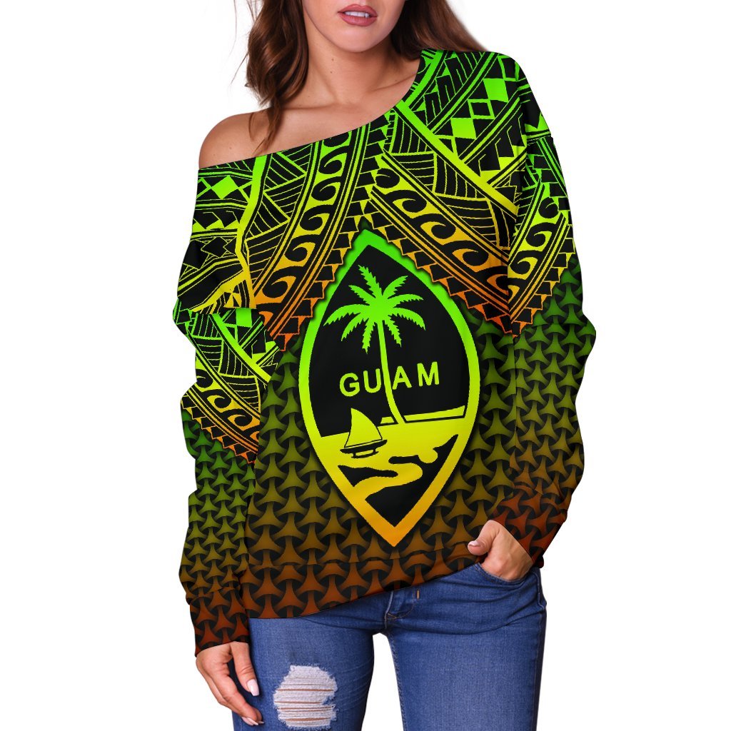 Polynesian Guam Women's Off Shoulder Sweater - Reggae Vintage Polynesian Patterns - Polynesian Pride