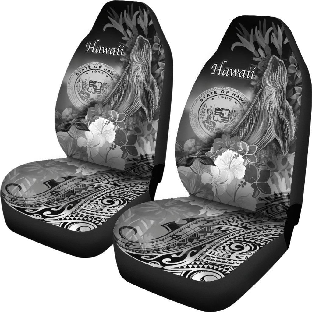 Polynesian Hawaii Car Seat Covers - Humpback Whale with Tropical Flowers (White) - Polynesian Pride