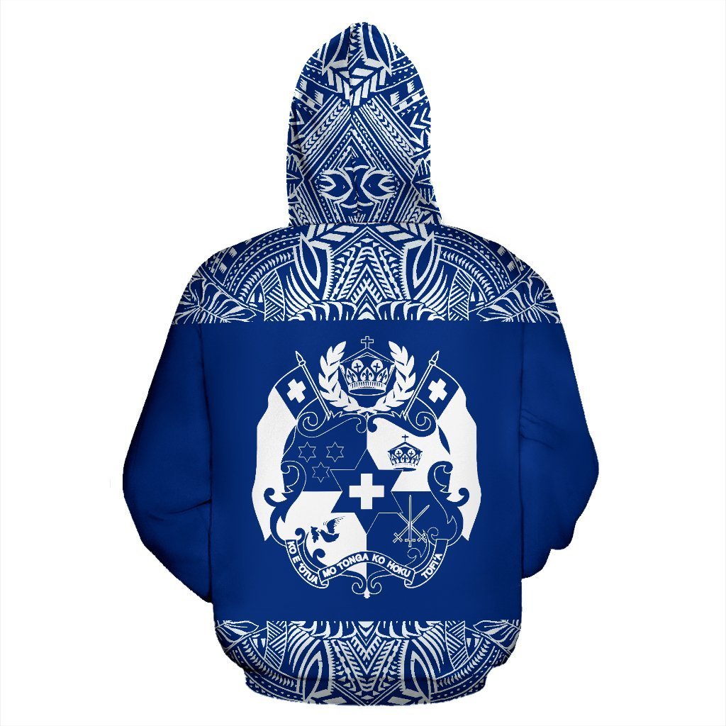 Tonga All Over Zip up Hoodie Polynesian Blue and White - Polynesian Pride
