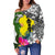 New Caledonia Women's Off Shoulder Sweater White - Turtle Plumeria Banana Leaf - Polynesian Pride