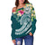 Tahiti Polynesian Women's Off Shoulder Sweater - Summer Plumeria (Turquoise) - Polynesian Pride