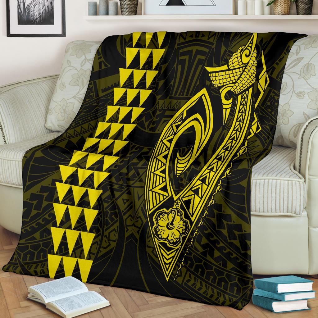 Hawaii Kakau Makau Fish Hook Polynesian Premium Blanket - Yellow White - Polynesian Pride