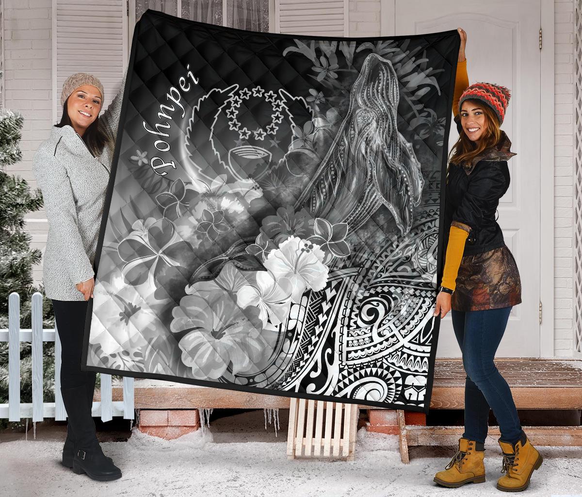 Pohnpei Premium Quilt - Humpback Whale with Tropical Flowers (White) - Polynesian Pride