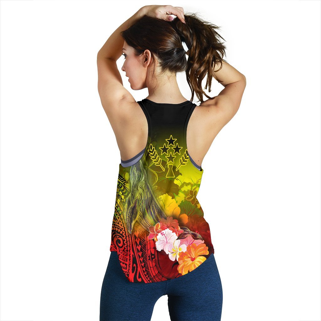Kosrae Custom Personalised Women's Racerback Tank - Humpback Whale with Tropical Flowers (Yellow) - Polynesian Pride