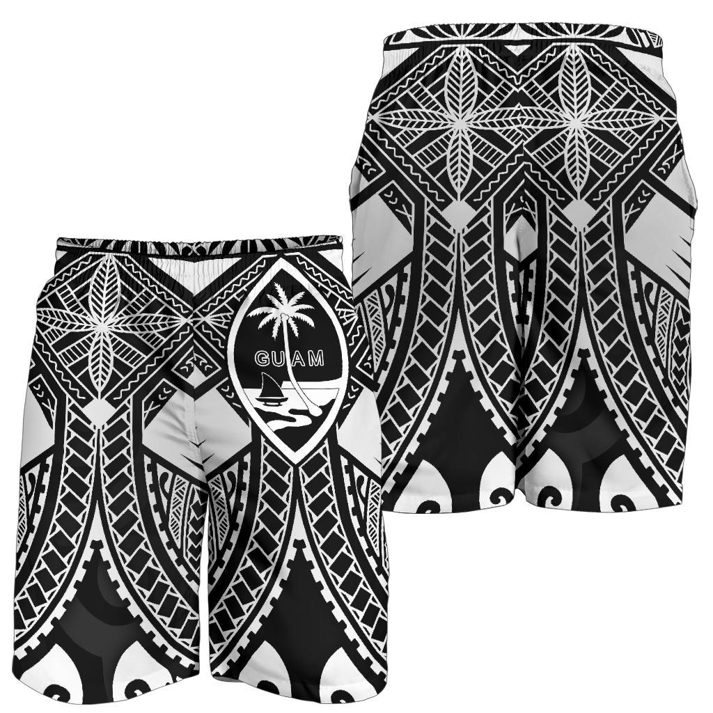 Guam Polynesian Men's Shorts - Guam White Seal with Polynesian Tattoo Ver 01 - Polynesian Pride