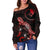 Yap Polynesian Women's Off Shoulder Sweater - Turtle With Blooming Hibiscus Red - Polynesian Pride