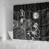 Nauru Shower Curtain Turtle Hibiscus Black - Polynesian Pride