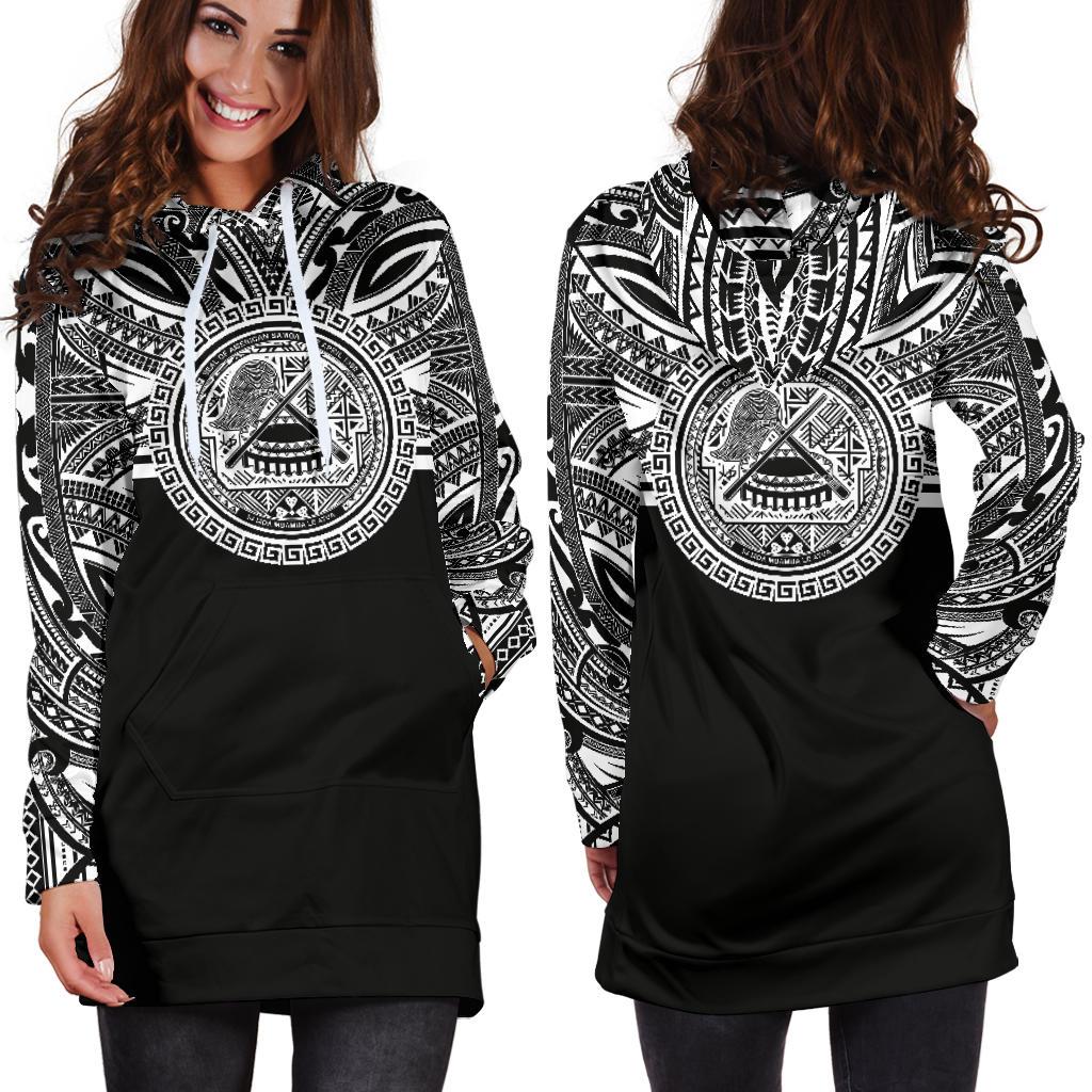 American Samoa Women Hoodie Dress - American Samoa Coat Of Arms Polynesian Black Color - Polynesian Pride