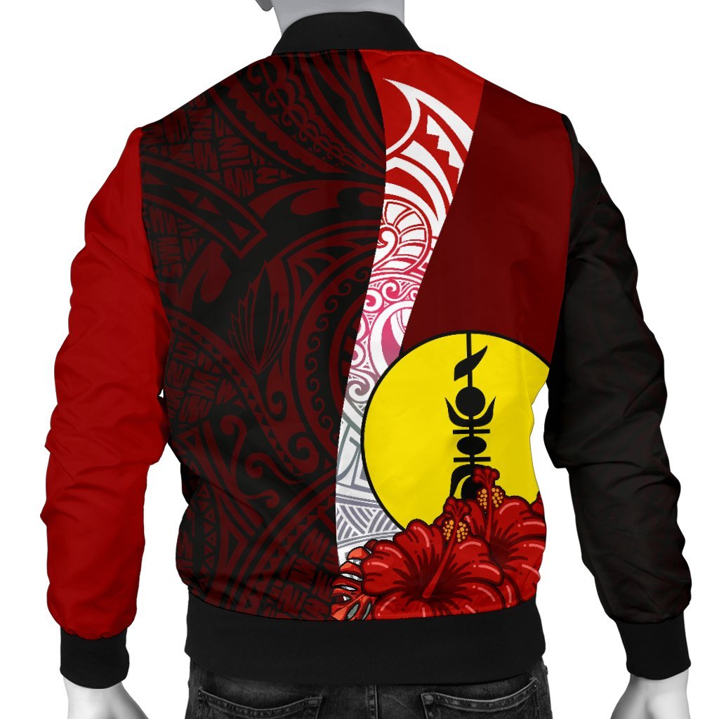 New Caledonia Polynesian Men's Bomber Jacket - Coat Of Arm With Hibiscus - Polynesian Pride