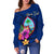 Guam Polynesian Custom Personalised Women's Off Shoulder Sweater - Floral With Seal Blue - Polynesian Pride