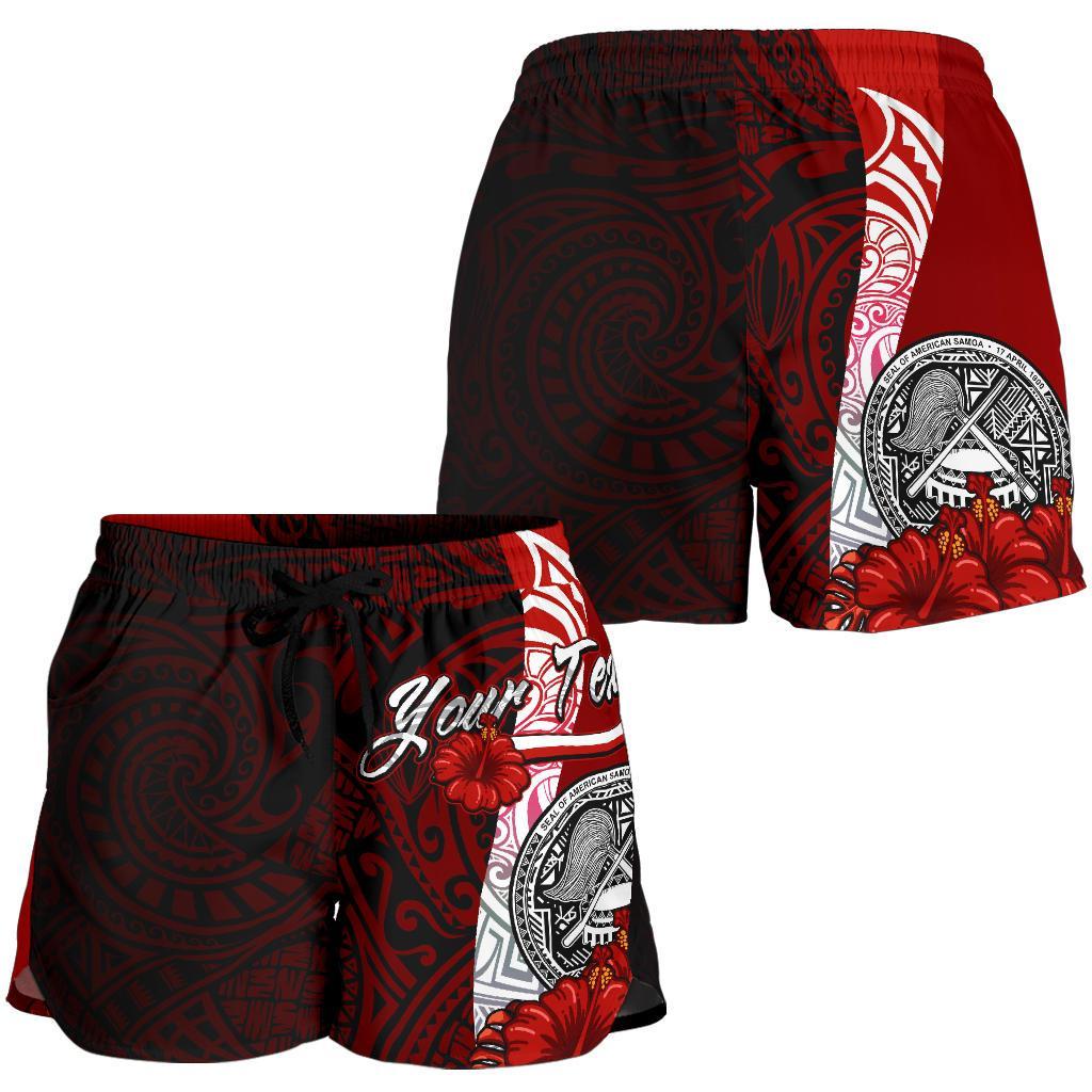 American Samoa Polynesian Custom Personalised Women's Shorts - Coat Of Arm With Hibiscus Women Red - Polynesian Pride