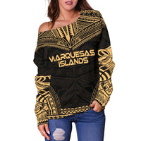 Marquesas Islands Polynesian Chief Women's Off Shoulder Sweater - Gold Version - Polynesian Pride
