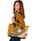 Hawaii Polynesian Large Leather Tote Bag - Hawaii Seal With Turtle Plumeria (Gold) - Polynesian Pride