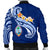 Guam Personalised Men's Bomber Jacket - Guam Seal Polynesian Patterns Plumeria (Blue) - Polynesian Pride