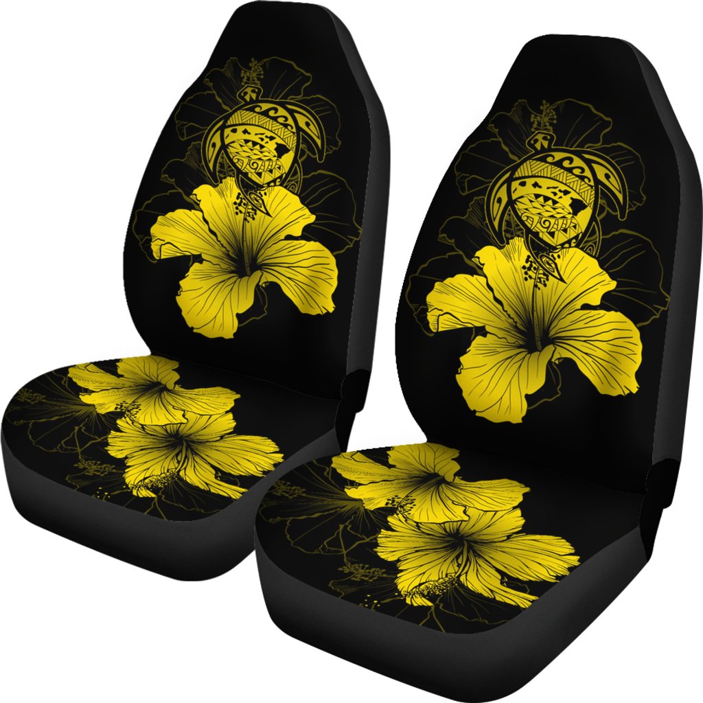 Hawaii Hibiscus Car Seat Cover - Turtle Map - Yellow Universal Fit Yellow - Polynesian Pride