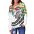 Kosrae Polynesian Off Shoulder Sweater - Summer Plumeria (White) - Polynesian Pride