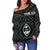 Guam Personalised Women's Off Shoulder Sweater - Guam Seal With Polynesian Tattoo Style (Black) - Polynesian Pride