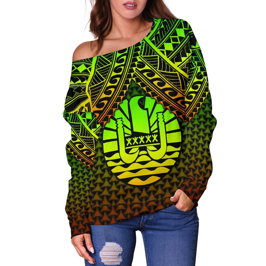Polynesian Tahiti Off Shoulder Sweater - Reggae Vintage Polynesian Patterns - Polynesian Pride