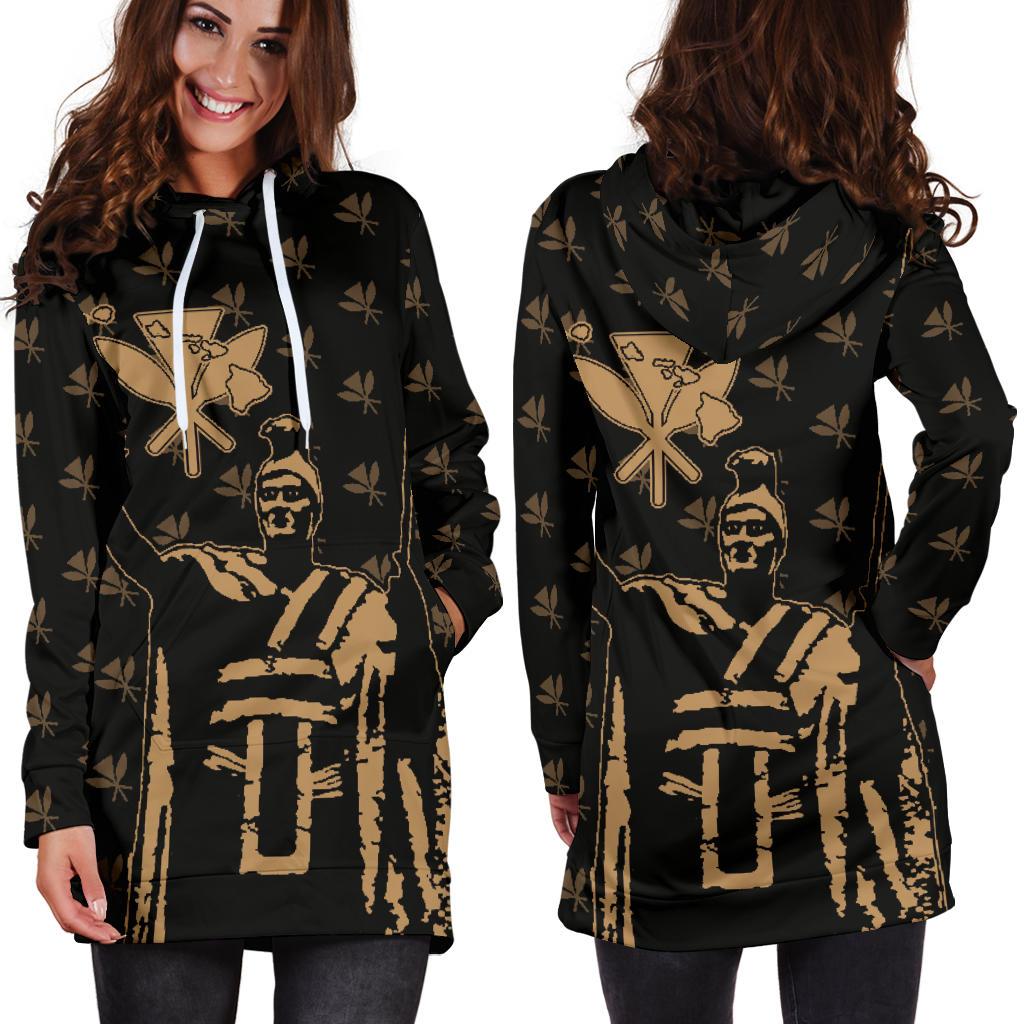 Hawaii King Kanaka Maoli Golden Women's Hoodie Dress - Polynesian Pride