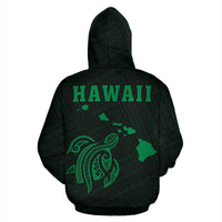 Polynesian Kakau Turtle Map of Hawaii Hoodie Green - Polynesian Pride