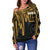 Hawaii Women's Off Shoulder - Kanaka Maoli With Polynesian Pattern In Heartbeat Style (Gold) - Polynesian Pride