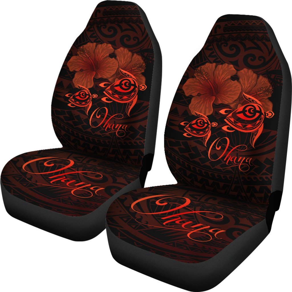 Hawaii Turtle Ohana Hibiscus Poly Car Seat Covers - Red Universal Fit Red - Polynesian Pride