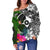 Yap Off Shoulder Sweater - Turtle Plumeria Banana Leaf - Polynesian Pride