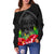 Guam Polynesian Women's Off Shoulder Sweater Black Hibiscus - Polynesian Pride