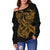 Polynesian Hawaii Women's Off Shoulder Sweater - Kanaka Maoli Gold Turtle - Polynesian Pride