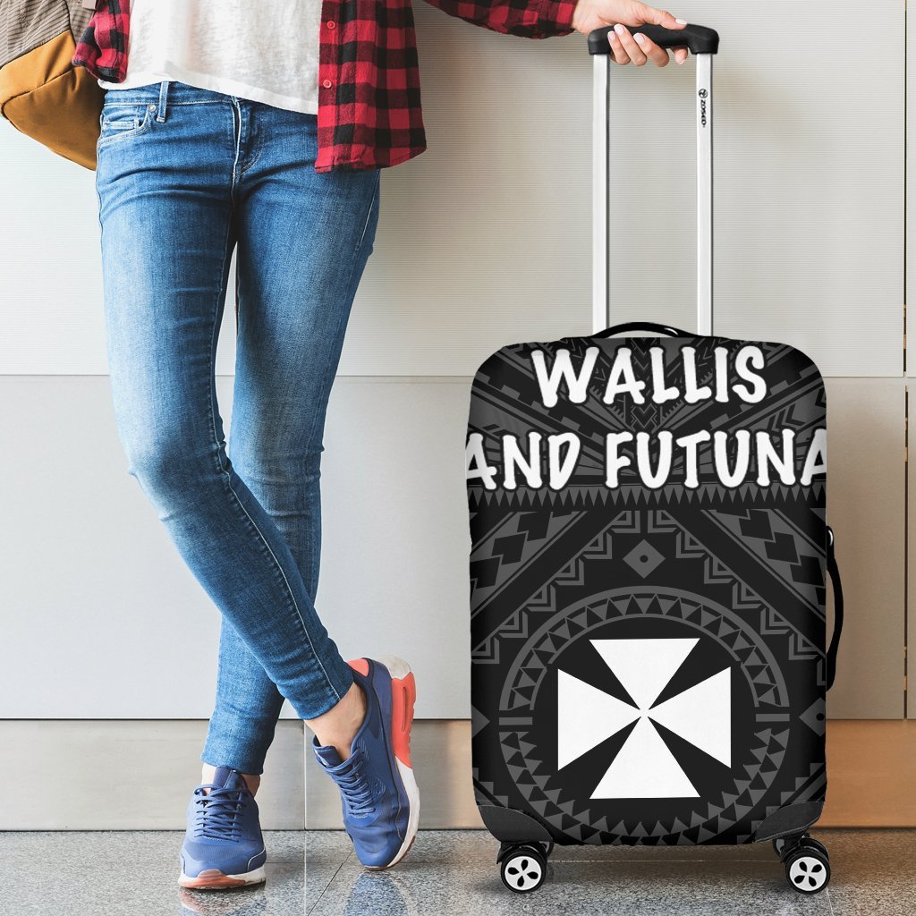 Wallis and Futuna Luggage Covers - Wallis and Futuna Seal With Polynesian Tattoo Style Black - Polynesian Pride