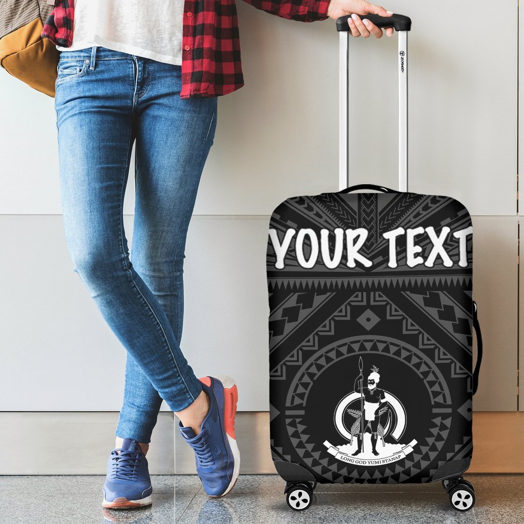 Vanuatu Personalised Luggage Covers - Vanuatu Seal With Polynesian Tattoo Style Black - Polynesian Pride