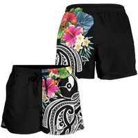 YAP Polynesian Women's Shorts - Summer Plumeria (Black) - Polynesian Pride