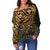 Polynesian Hawaii (Kanaka Maoli) Off Shoulder Sweater - Gold Turtle Hibiscus Flowing - Polynesian Pride