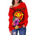 Hawaii Polynesian Custom Personalised Women's Off Shoulder Sweater - Floral With Seal Red - Polynesian Pride